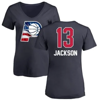 Mark Jackson Women's Indiana Pacers Navy Name and Number Banner Wave V-Neck T-Shirt