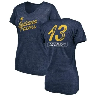 Mark Jackson Women's Indiana Pacers Navy Sideline Tri-Blend V-Neck T-Shirt