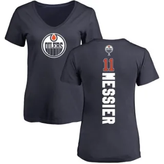 Mark Messier Women's Edmonton Oilers Backer Slim Fit V-Neck T-Shirt - Navy