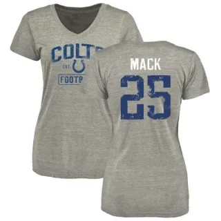 Marlon Mack Women's Indianapolis Colts Heather Gray Distressed Name & Number Tri-Blend V-Neck T-Shirt