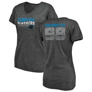 Marquis Haynes Women's Carolina Panthers Retro Tri-Blend V-Neck T-Shirt - Black