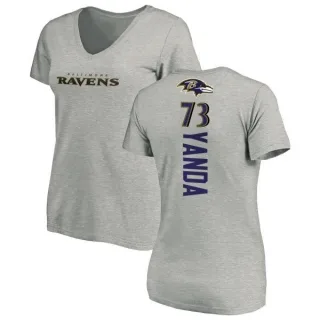 Marshal Yanda Women's Baltimore Ravens Backer V-Neck T-Shirt - Ash