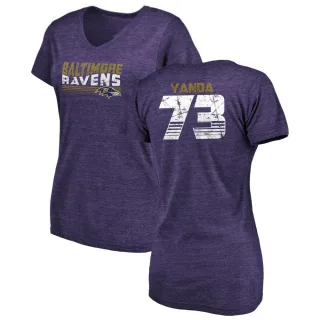 Marshal Yanda Women's Baltimore Ravens Retro Tri-Blend V-Neck T-Shirt - Purple