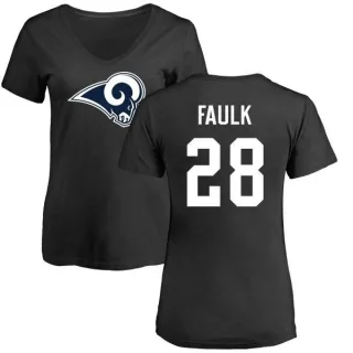 Marshall Faulk Women's Los Angeles Rams Name & Number Logo Slim Fit T-Shirt - Black