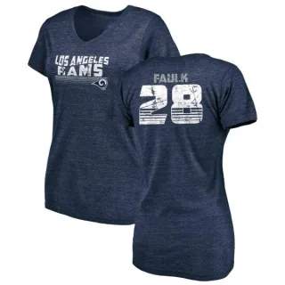 Marshall Faulk Women's Los Angeles Rams Retro Tri-Blend V-Neck T-Shirt - Navy