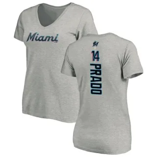 Martin Prado Women's Miami Marlins Backer Slim Fit T-Shirt - Ash