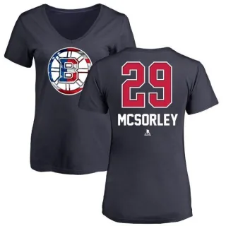 Marty Mcsorley Women's Boston Bruins Name and Number Banner Wave V-Neck T-Shirt - Navy