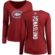 Mats Naslund Women's Montreal Canadiens Backer V-Neck Long-Sleeve T-Shirt - Red