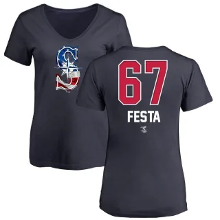 Matt Festa Women's Seattle Mariners Name and Number Banner Wave V-Neck T-Shirt - Navy