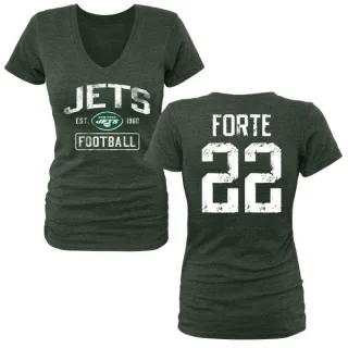 Matt Forte Women's New York Jets Green Distressed Name & Number Tri-Blend V-Neck T-Shirt