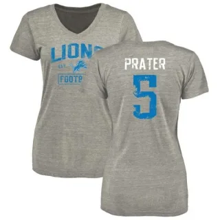 Matt Prater Women's Detroit Lions Heather Gray Distressed Name & Number Tri-Blend V-Neck T-Shirt