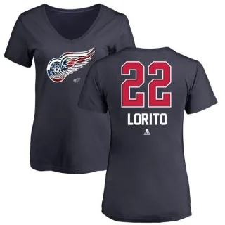 Matthew Lorito Women's Detroit Red Wings Name and Number Banner Wave V-Neck T-Shirt - Navy