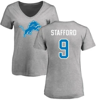 Matthew Stafford Women's Detroit Lions Name & Number Logo Slim Fit T-Shirt - Ash