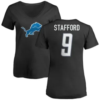 Matthew Stafford Women's Detroit Lions Name & Number Logo Slim Fit T-Shirt - Black