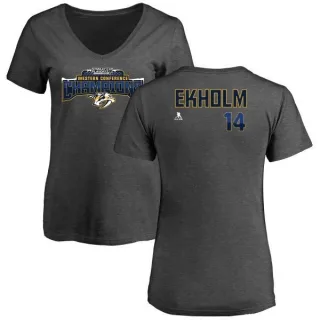 Mattias Ekholm Women's Nashville Predators 2017 Western Conference Champions Name & Number V-Neck T-Shirt - Heather Gray