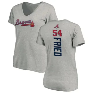 Max Fried Women's Atlanta Braves Backer Slim Fit T-Shirt - Ash