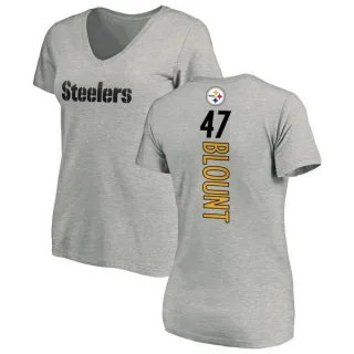 Mel Blount Women's Pittsburgh Steelers Backer V-Neck T-Shirt - Ash