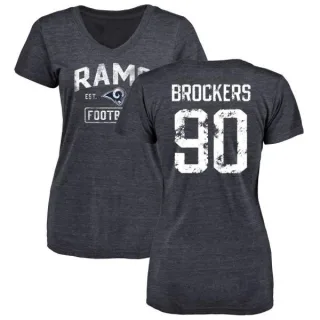 Michael Brockers Women's Los Angeles Rams Distressed Name & Number Tri-Blend V-Neck T-Shirt - Navy