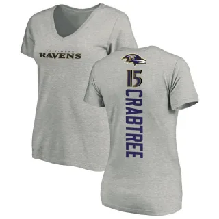 Michael Crabtree Women's Baltimore Ravens Backer V-Neck T-Shirt - Ash