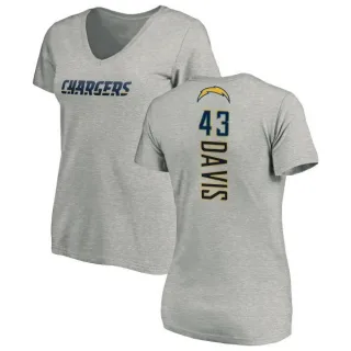 Michael Davis Women's Los Angeles Chargers Name & Number Slim Fit V-Neck T-Shirt - Heather Gray