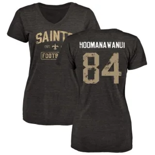 Michael Hoomanawanui Women's New Orleans Saints Black Distressed Name & Number Tri-Blend V-Neck T-Shirt