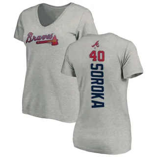 Michael Soroka Women's Atlanta Braves Backer Slim Fit T-Shirt - Ash