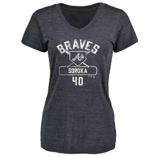 Michael Soroka Women's Atlanta Braves Base Runner Tri-Blend T-Shirt - Navy