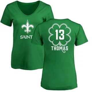 Michael Thomas Women's New Orleans Saints Green St. Patrick's Day Name & Number V-Neck T-Shirt