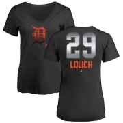 Mickey Lolich Women's Detroit Tigers Midnight Mascot V-Neck T-Shirt - Black