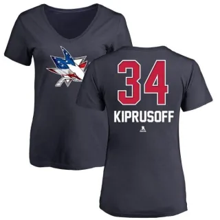 Miikka Kiprusoff Women's San Jose Sharks Name and Number Banner Wave V-Neck T-Shirt - Navy