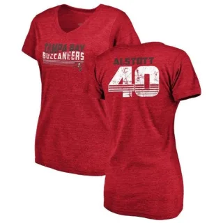 Mike Alstott Women's Tampa Bay Buccaneers Retro Tri-Blend V-Neck T-Shirt - Red