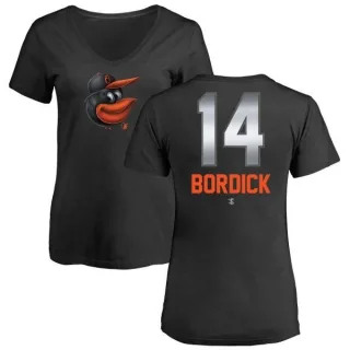 Mike Bordick Women's Baltimore Orioles Midnight Mascot V-Neck T-Shirt - Black