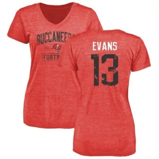 Mike Evans Women's Tampa Bay Buccaneers Red Distressed Name & Number Tri-Blend V-Neck T-Shirt