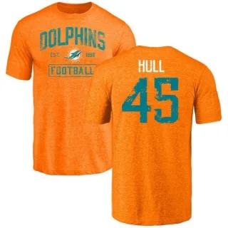 Mike Hull Miami Dolphins Orange Distressed Name & Number Tri-Blend T-Shirt