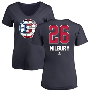 Mike Milbury Women's Boston Bruins Name and Number Banner Wave V-Neck T-Shirt - Navy