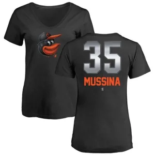 Mike Mussina Women's Baltimore Orioles Midnight Mascot V-Neck T-Shirt - Black