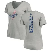 Mike Piazza Women's Los Angeles Dodgers Backer Slim Fit T-Shirt - Ash