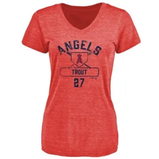 Mike Trout Women's Los Angeles Angels of Anaheim Base Runner Tri-Blend T-Shirt - Red