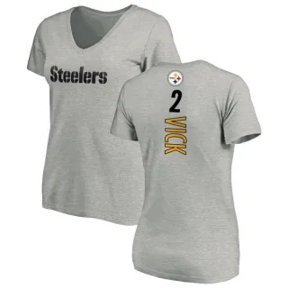 Mike Vick Women's Pittsburgh Steelers Backer V-Neck T-Shirt - Ash