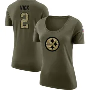 Mike Vick Women's Pittsburgh Steelers Salute to Service Olive Legend Scoop Neck T-Shirt