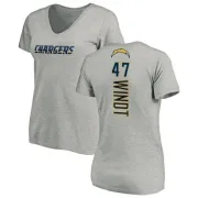 Mike Windt Women's Los Angeles Chargers Name & Number Slim Fit V-Neck T-Shirt - Heather Gray