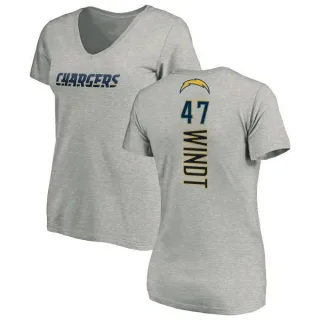 Mike Windt Women's Los Angeles Chargers Name & Number Slim Fit V-Neck T-Shirt - Heather Gray