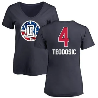 Milos Teodosic Women's Los Angeles Clippers Navy Name and Number Banner Wave V-Neck T-Shirt