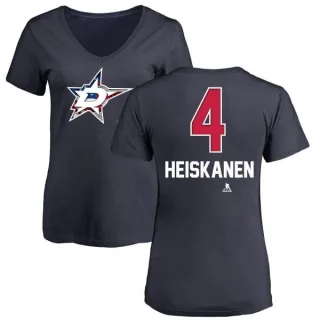 Miro Heiskanen Women's Dallas Stars Name and Number Banner Wave V-Neck T-Shirt - Navy