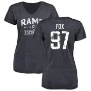 Morgan Fox Women's Los Angeles Rams Distressed Name & Number Tri-Blend V-Neck T-Shirt - Navy