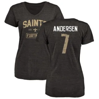 Morten Andersen Women's New Orleans Saints Black Distressed Name & Number Tri-Blend V-Neck T-Shirt