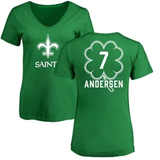 Morten Andersen Women's New Orleans Saints Green St. Patrick's Day Name & Number V-Neck T-Shirt