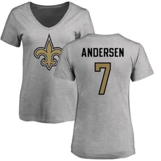 Morten Andersen Women's New Orleans Saints Name & Number Logo Slim Fit T-Shirt - Ash