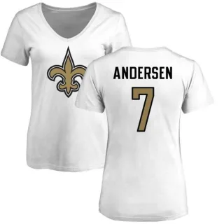 Morten Andersen Women's New Orleans Saints Name & Number Logo Slim Fit T-Shirt - White