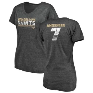 Morten Andersen Women's New Orleans Saints Retro Tri-Blend V-Neck T-Shirt - Black